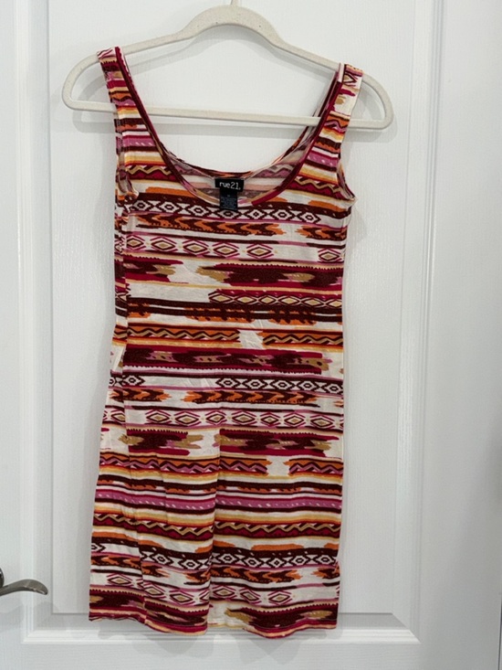 Rue21 Dresses & Skirts - Rue21 Pink and Orange Aztec Tank Mini Dress Y2K size medium bodycon